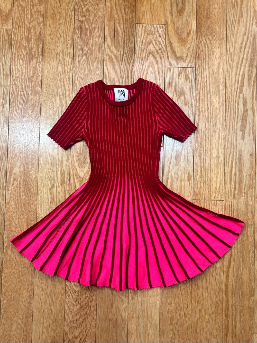 Milly Minis Ombre Red to Hot Pink Pleated Fit-and-Flare Dress